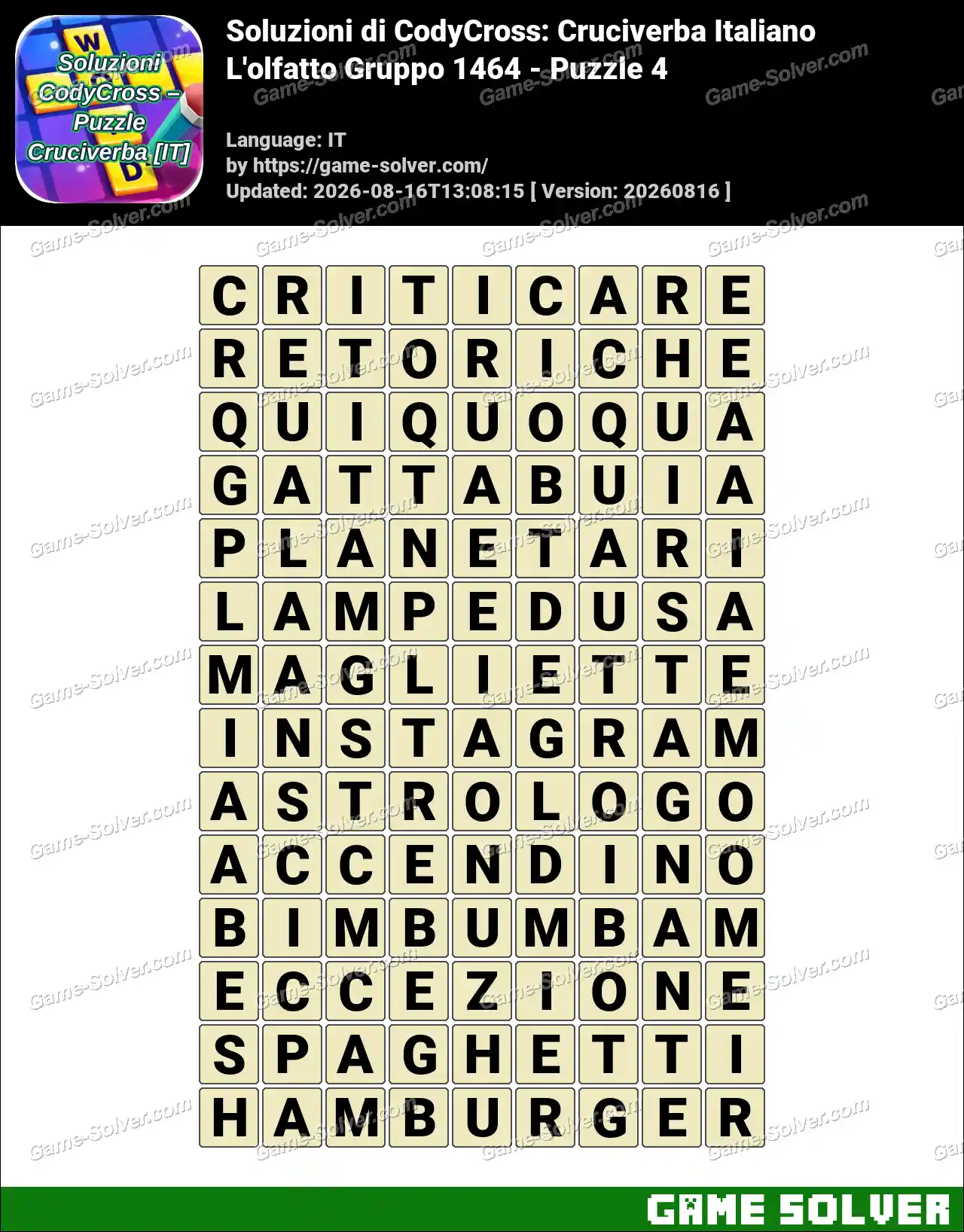 Soluzioni di CodyCross: Cruciverba Italiano L’olfatto Gruppo 1464 – Puzzle 4